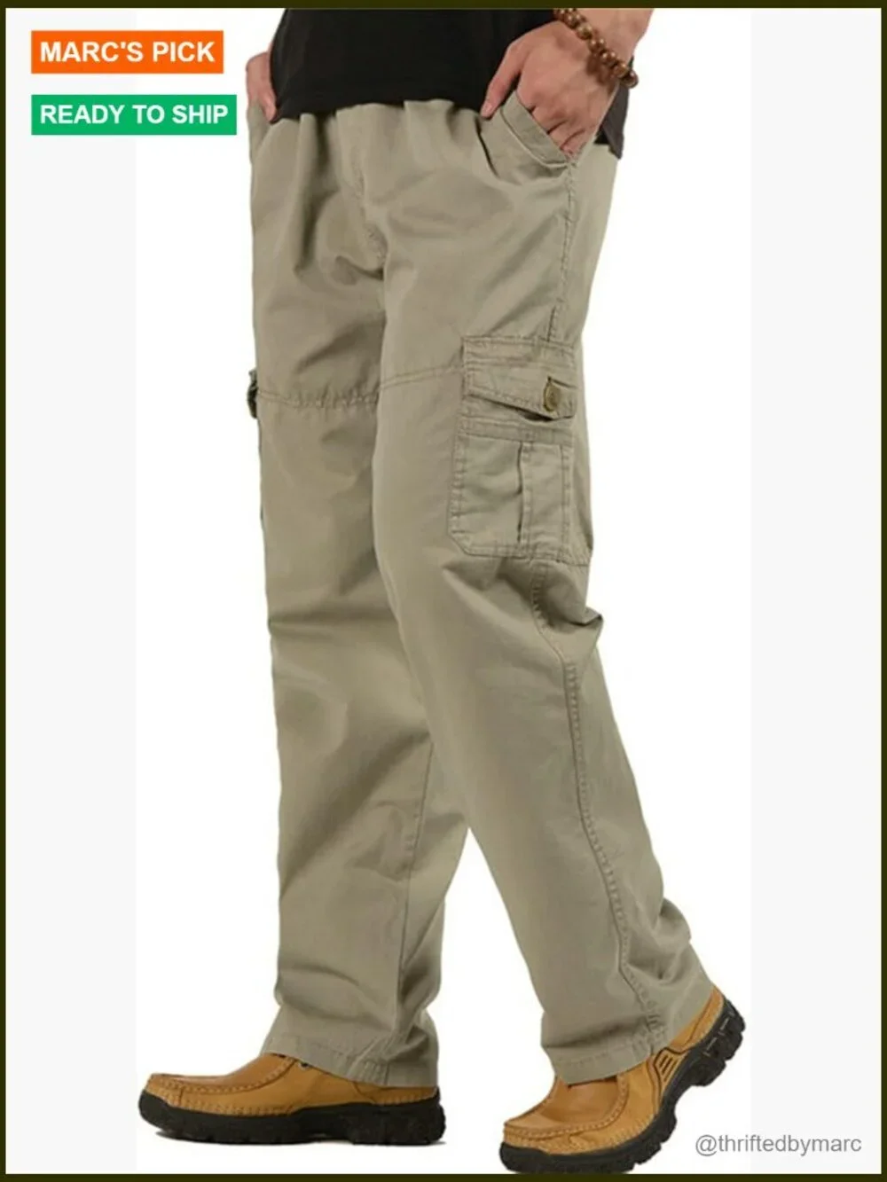 Men's Elastic Waist Cargo Pants Relaxed Fit Lightweight Pull On Work Pants